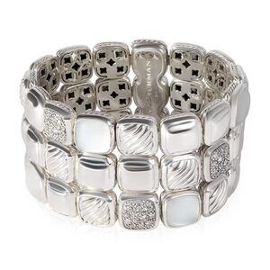 David Yurman Chiclet Moonstone Diamond Bracelet in Sterling Silver (0.53 ctw)